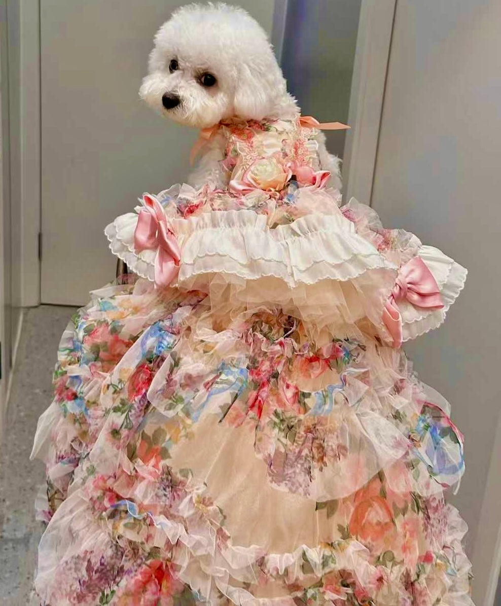Floral Princess Dog Dress Ball Gown Trailing
