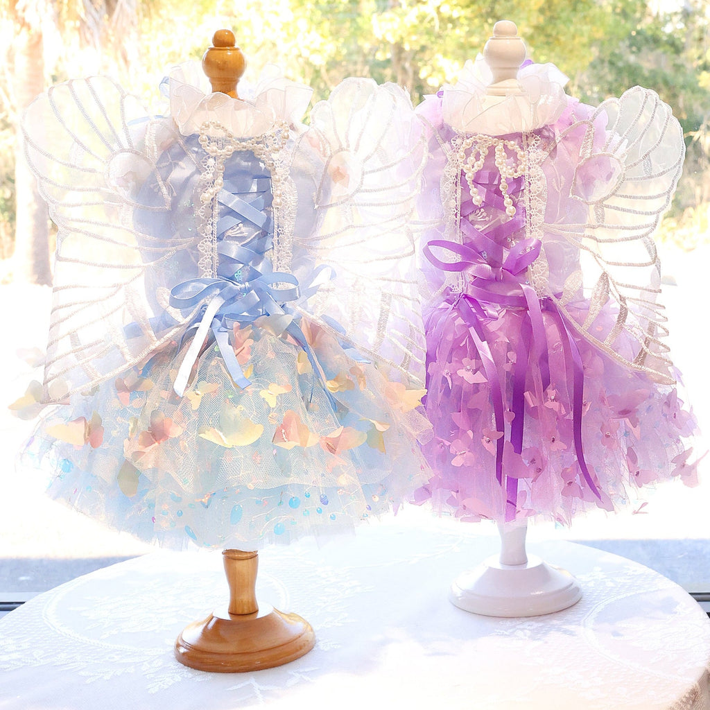 Butterfly Fairy Dog Dress with Wings – Luxury Tulle Pet Princess Outfit
