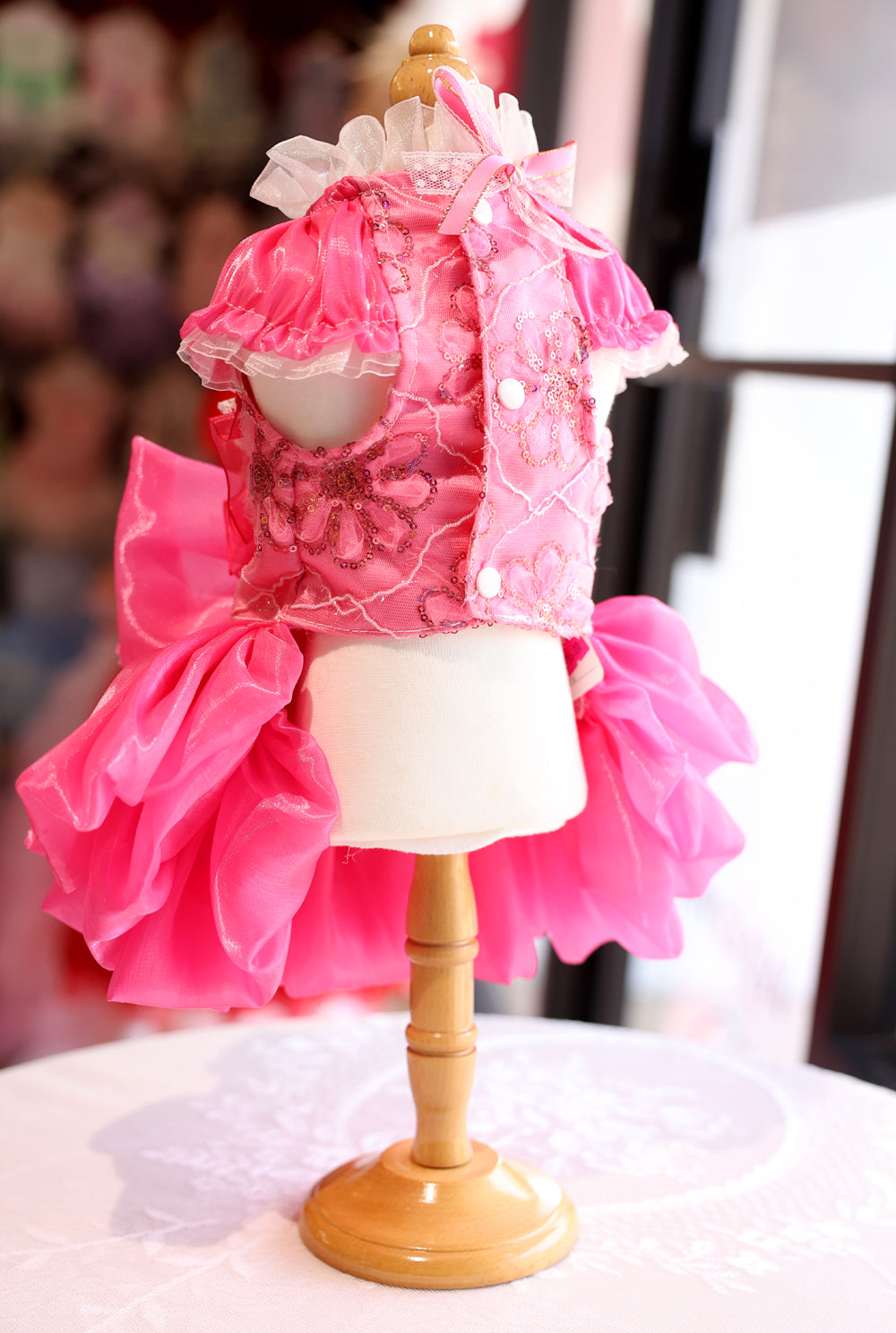 Elegant Hot Pink Lace Dog Party Dress