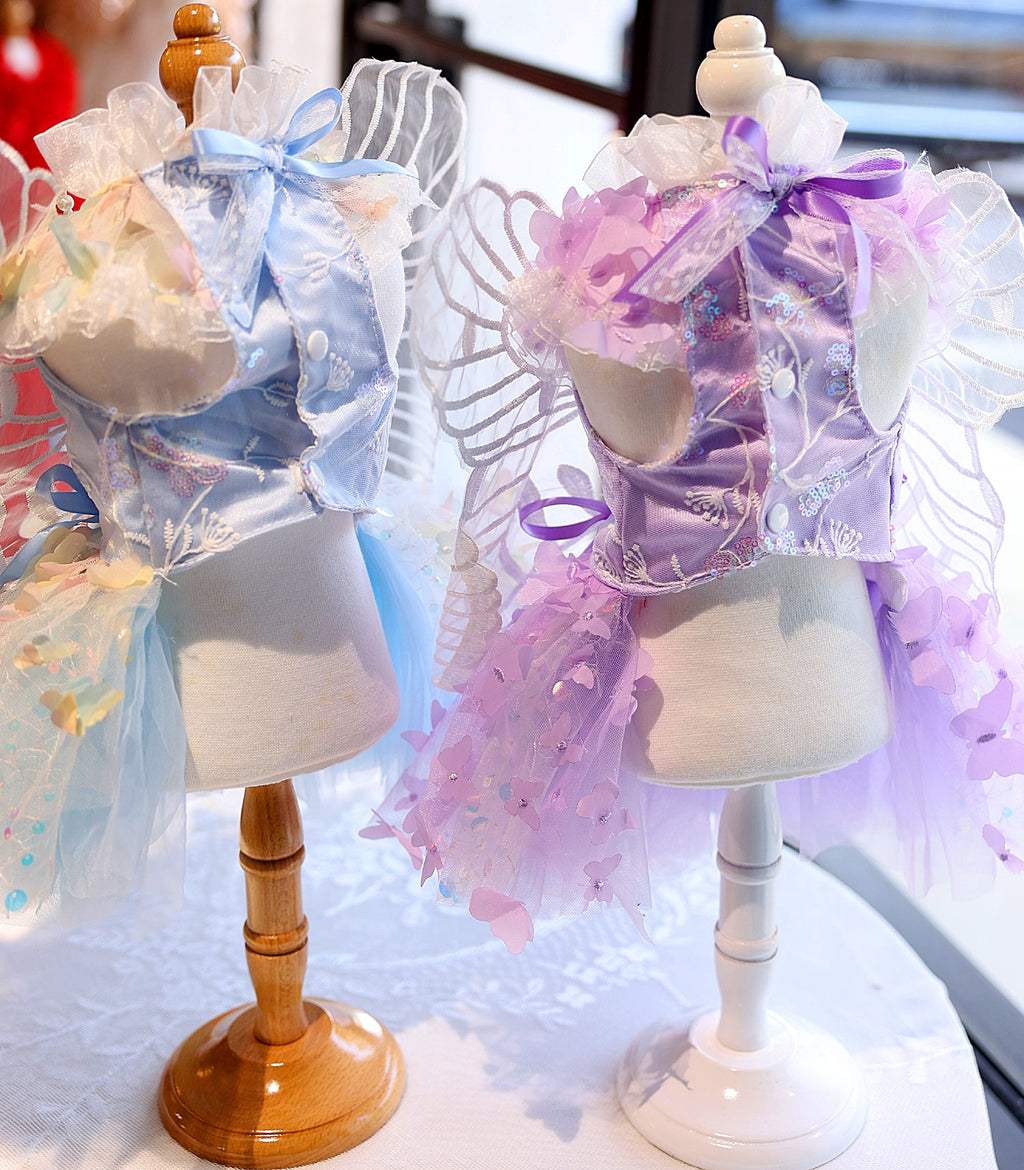 Butterfly Fairy Dog Dress with Wings – Luxury Tulle Pet Princess Outfit