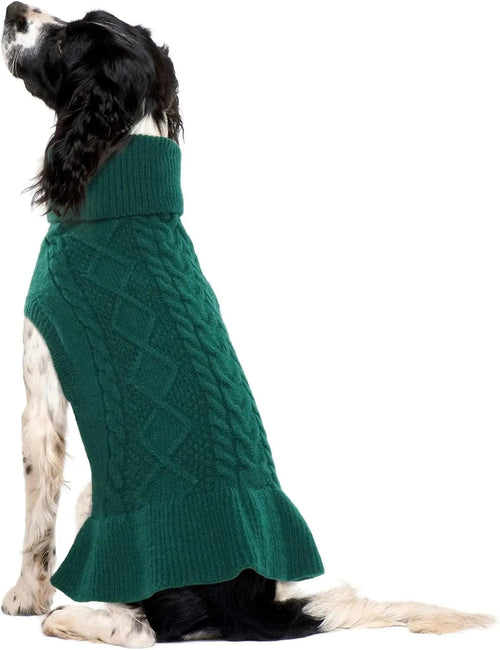 Cable Knit Dog Sweater Dress | Soft Turtleneck Warm Pet Pullover (XS–XL)
