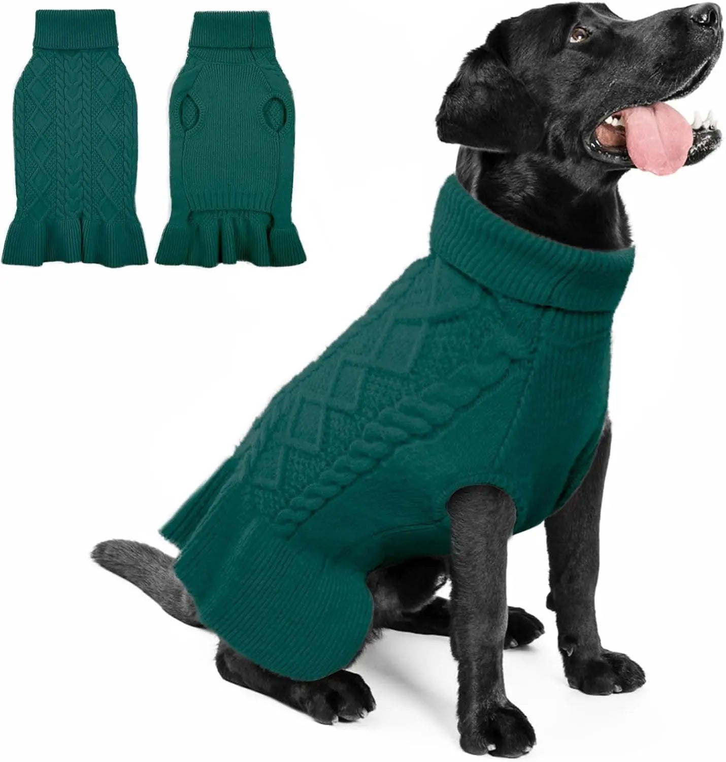 Cable Knit Dog Sweater Dress | Soft Turtleneck Warm Pet Pullover (XS–XL)