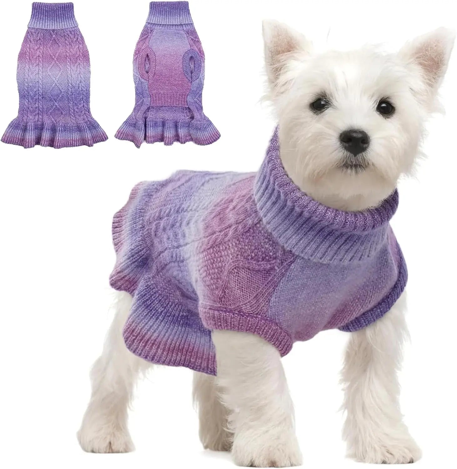 Cable Knit Dog Sweater Dress | Soft Turtleneck Warm Pet Pullover (XS–XL)
