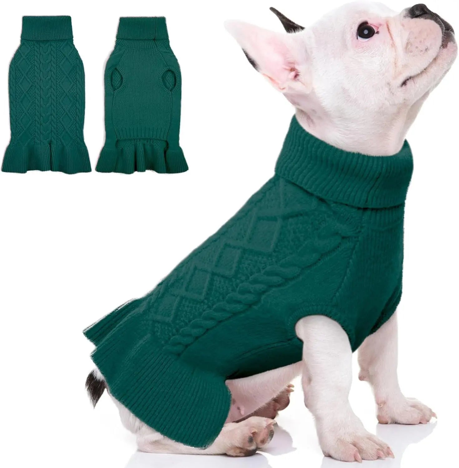 Cable Knit Dog Sweater Dress | Soft Turtleneck Warm Pet Pullover (XS–XL)