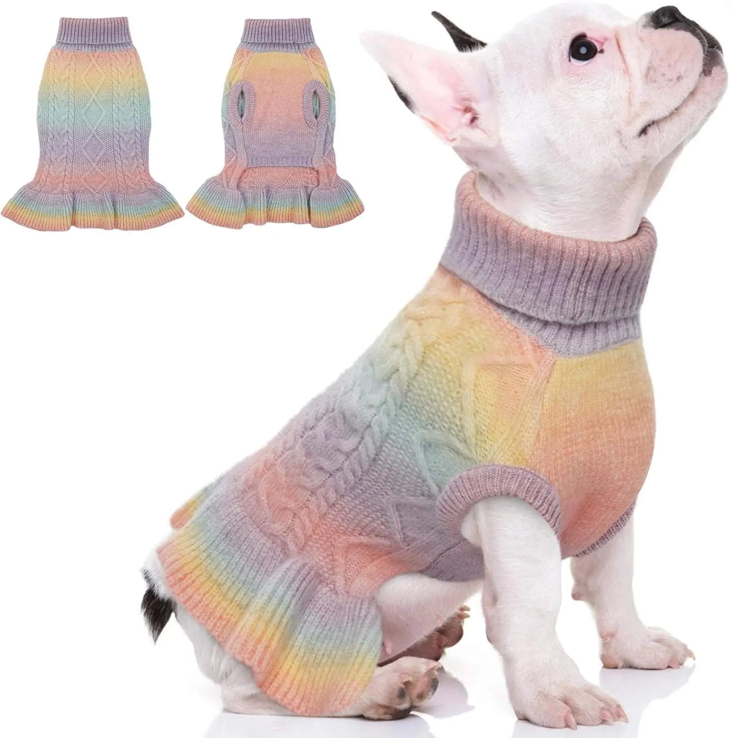 Cable Knit Dog Sweater Dress | Soft Turtleneck Warm Pet Pullover (XS–XL)