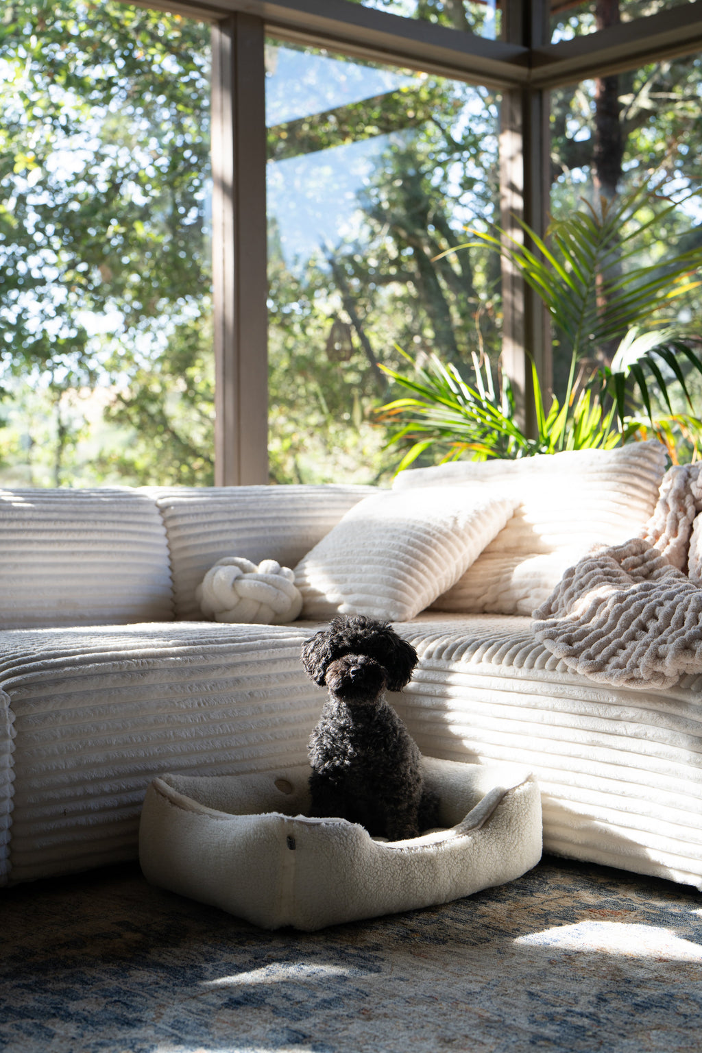 Furry Sleeper Dog Bed Beige