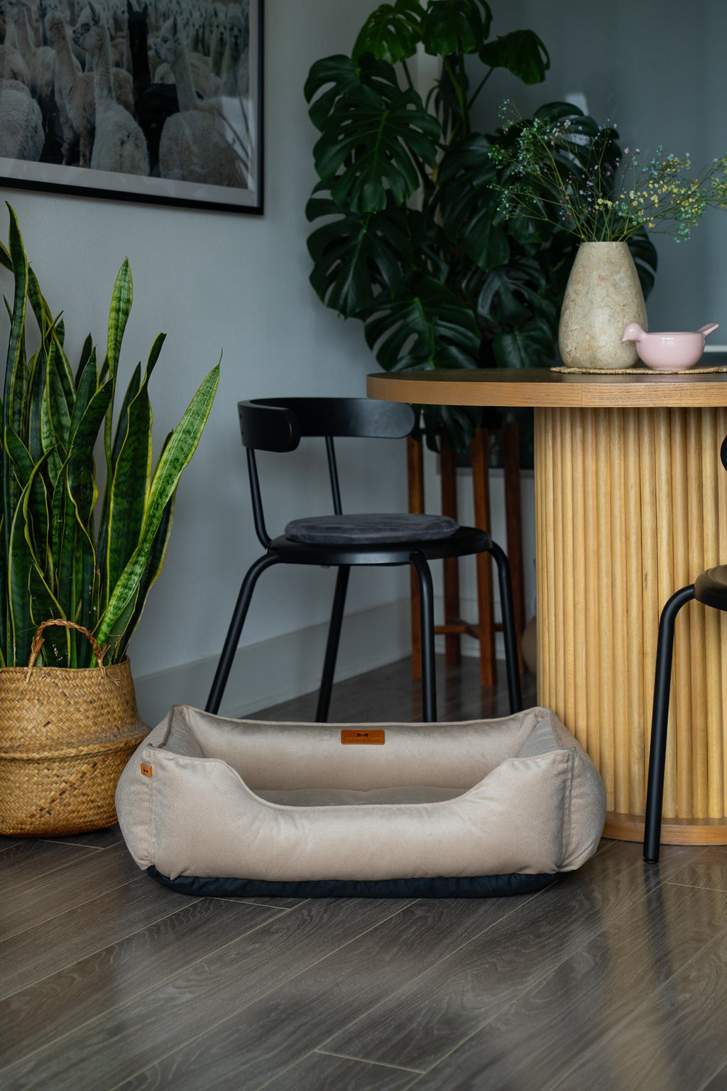 Classic Velvet Sleeper Dog Bed Beige