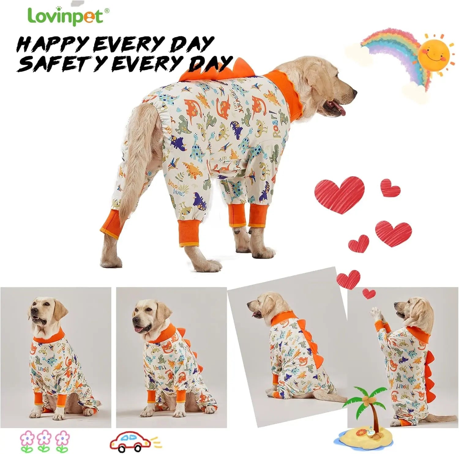 Dog Pajamas For Large Dogs – Anti-Lick Recovery Wear Jurassic Knit UV Suit
