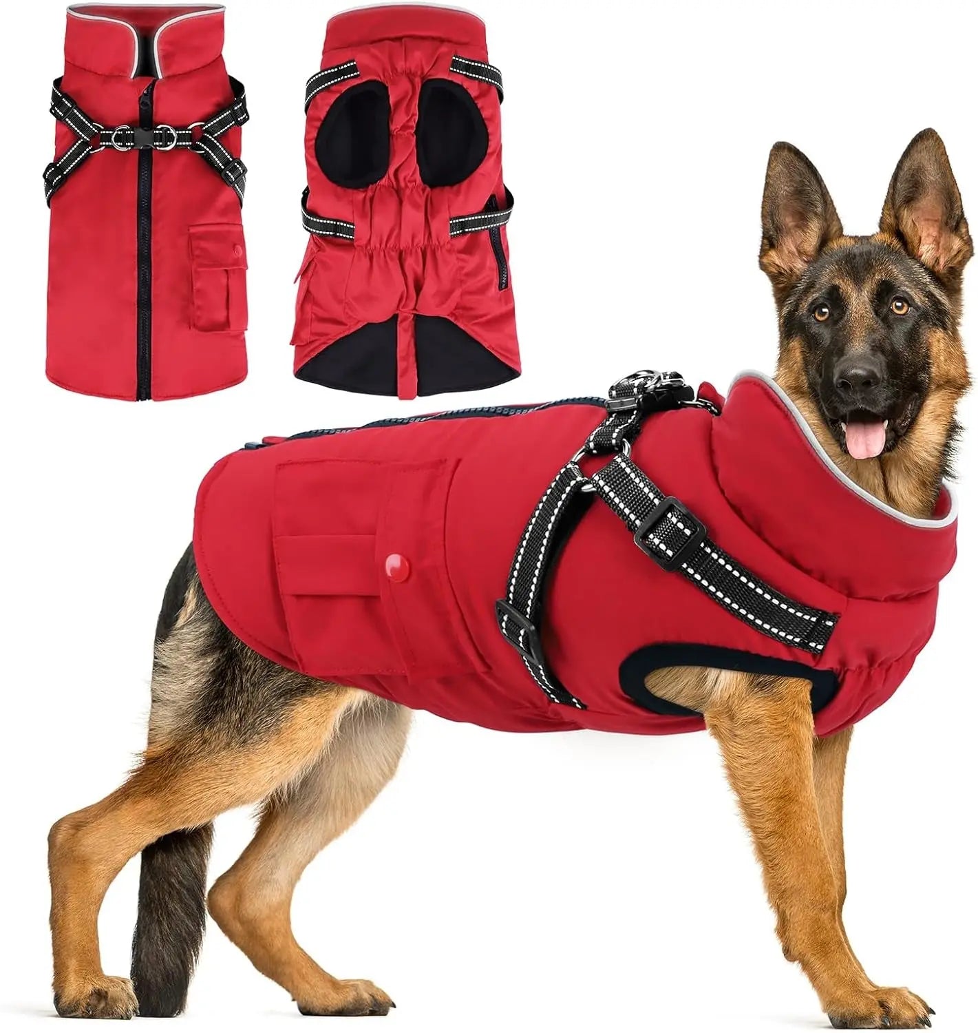 Dog Winter Coat- Built-In Harness – Waterproof Reflective Fleece Jacket XS–XXL