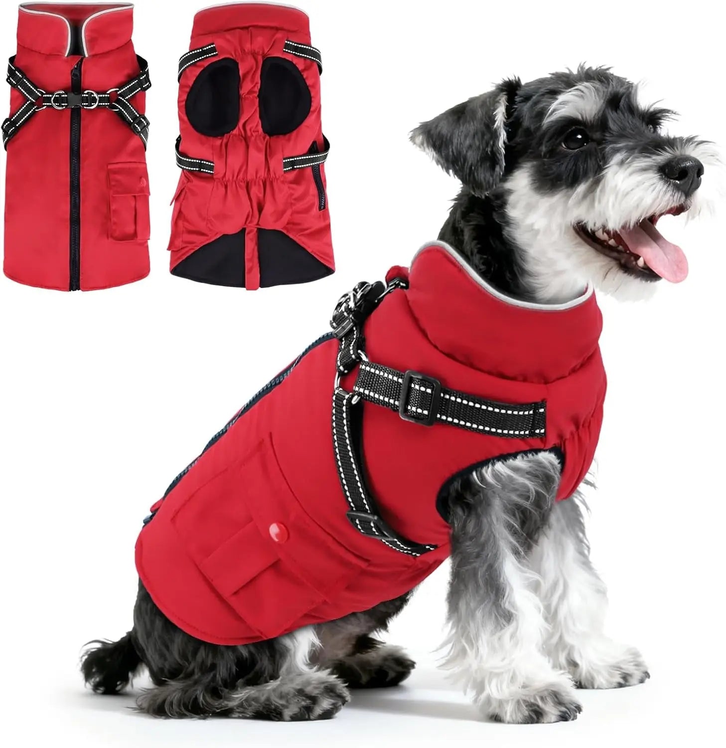 Dog Winter Coat- Built-In Harness – Waterproof Reflective Fleece Jacket XS–XXL
