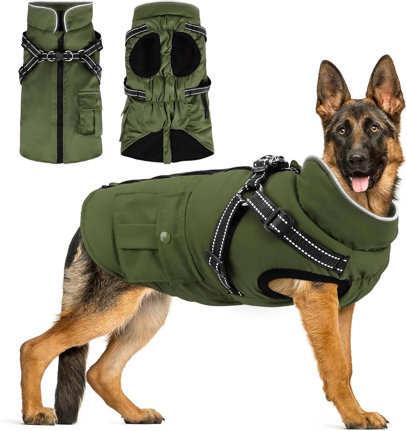 Dog Winter Coat- Built-In Harness – Waterproof Reflective Fleece Jacket XS–XXL