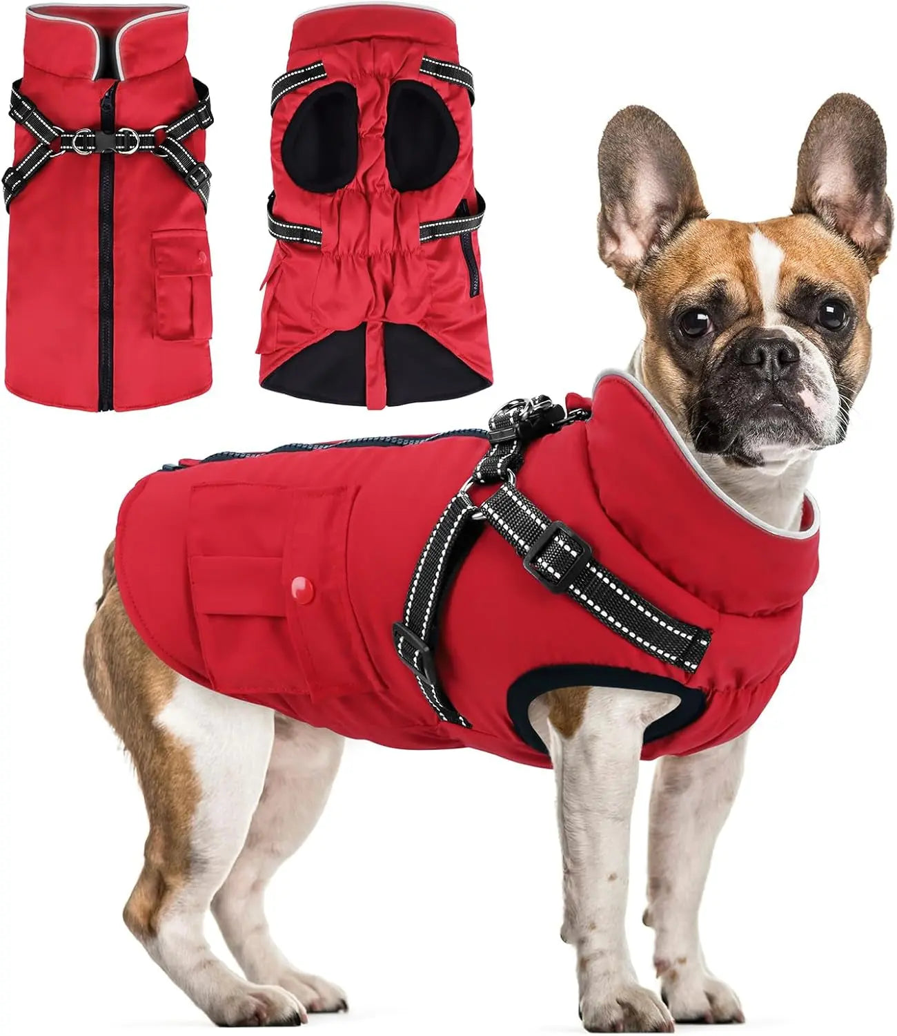 Dog Winter Coat- Built-In Harness – Waterproof Reflective Fleece Jacket XS–XXL