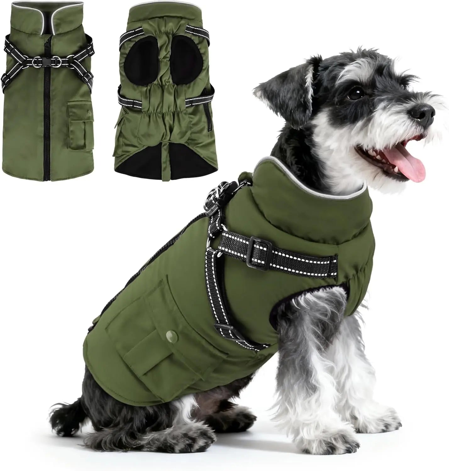 Dog Winter Coat- Built-In Harness – Waterproof Reflective Fleece Jacket XS–XXL