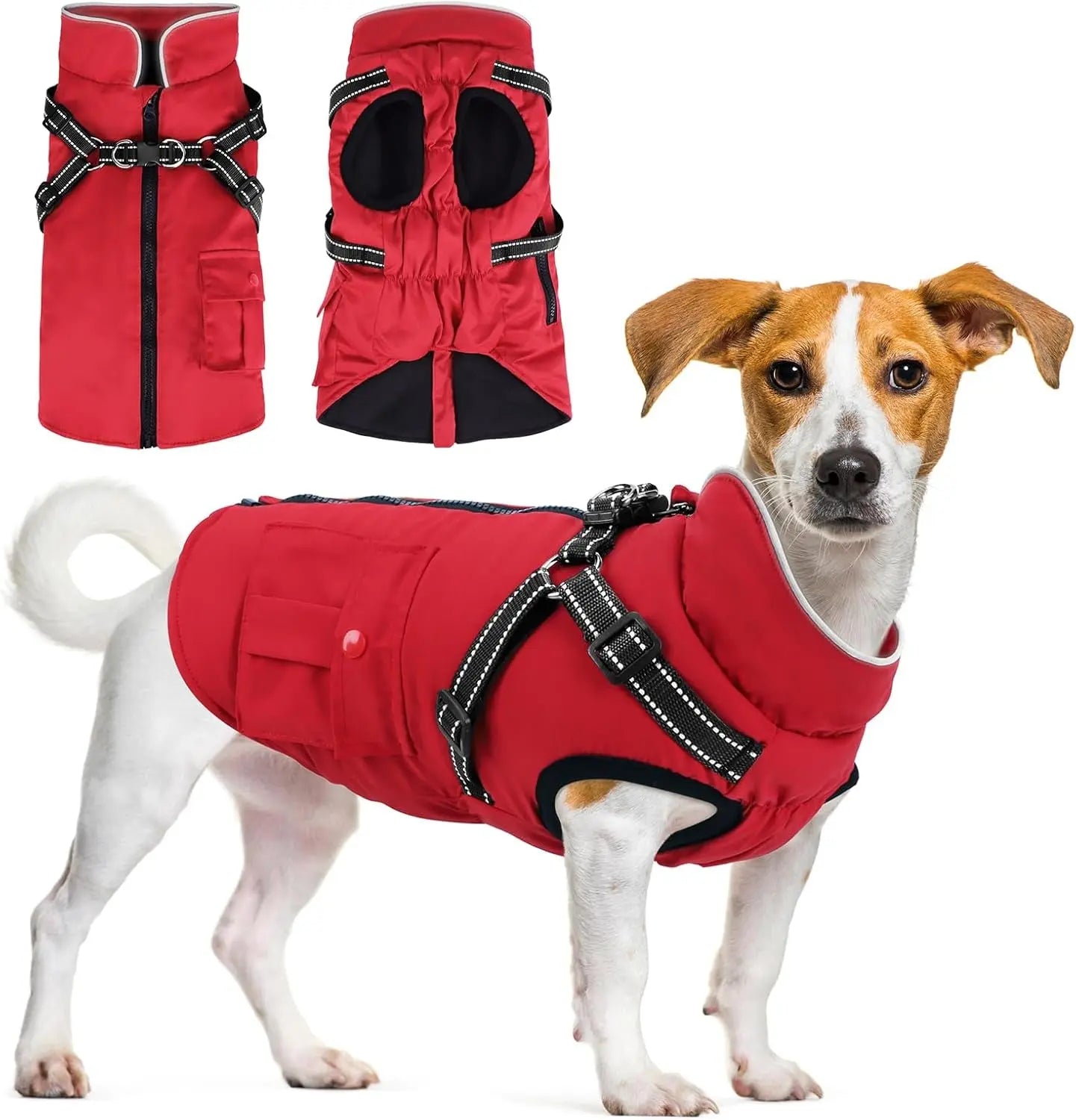 Dog Winter Coat- Built-In Harness – Waterproof Reflective Fleece Jacket XS–XXL