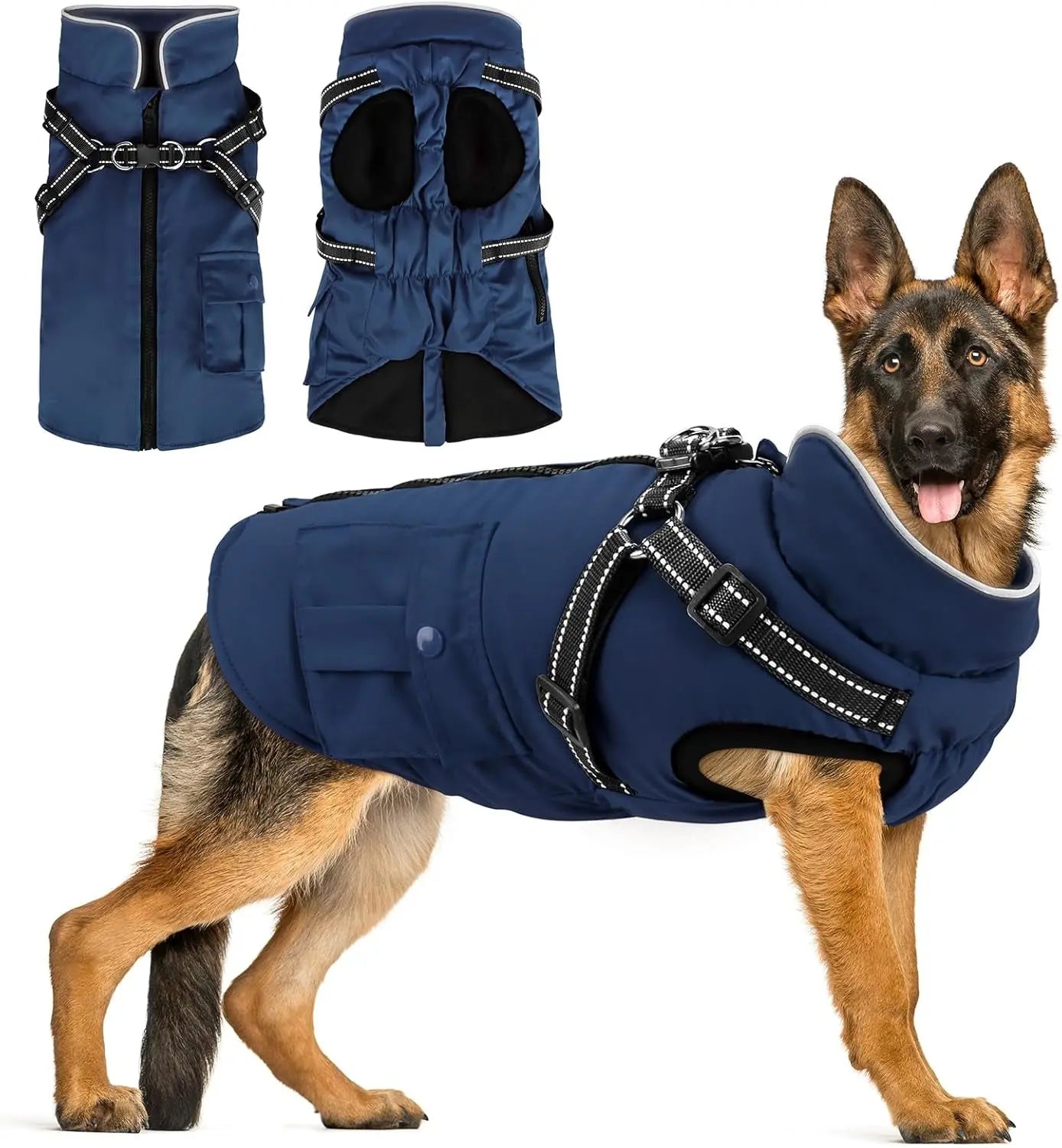 Dog Winter Coat- Built-In Harness – Waterproof Reflective Fleece Jacket XS–XXL
