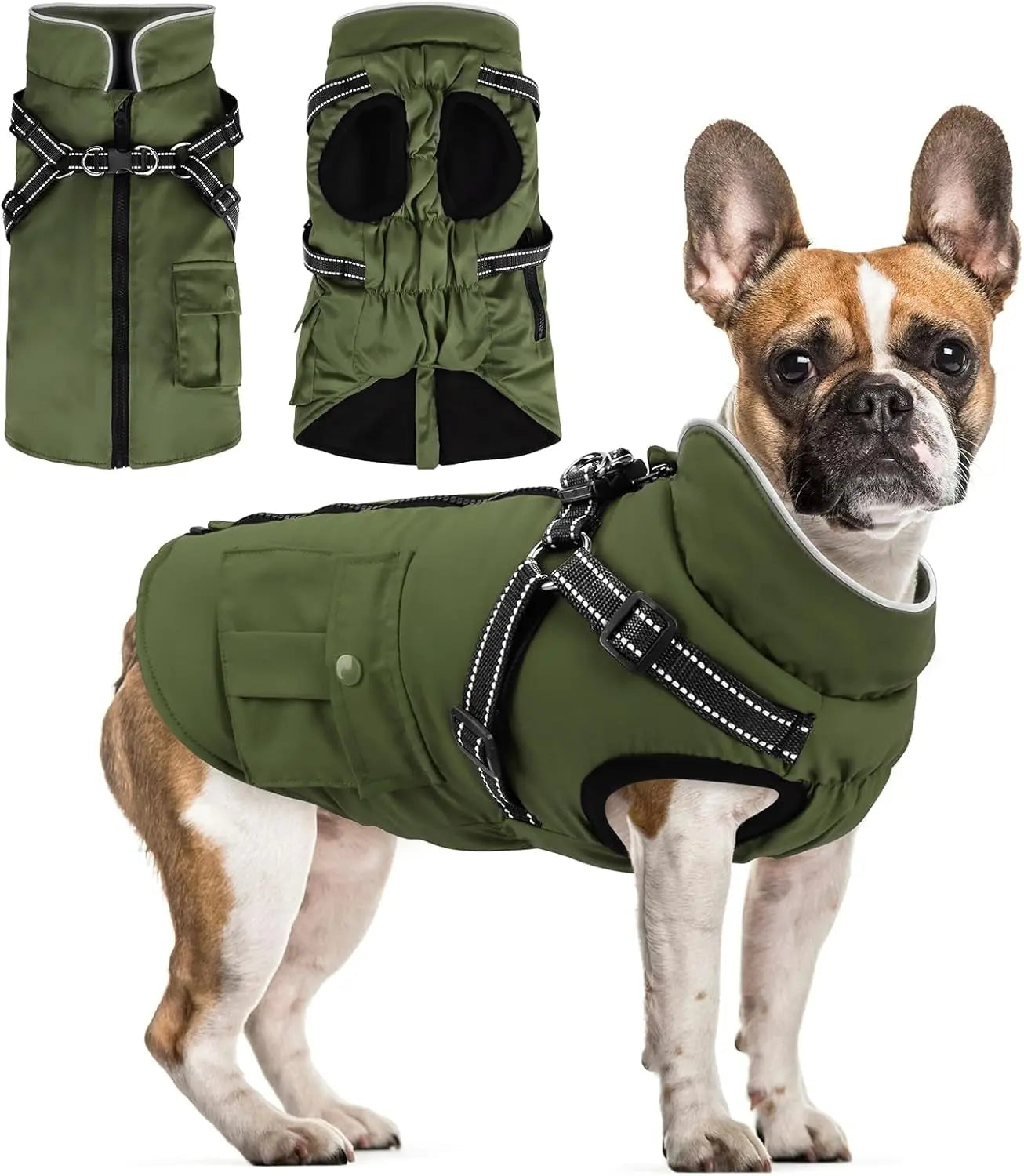 Dog Winter Coat- Built-In Harness – Waterproof Reflective Fleece Jacket XS–XXL