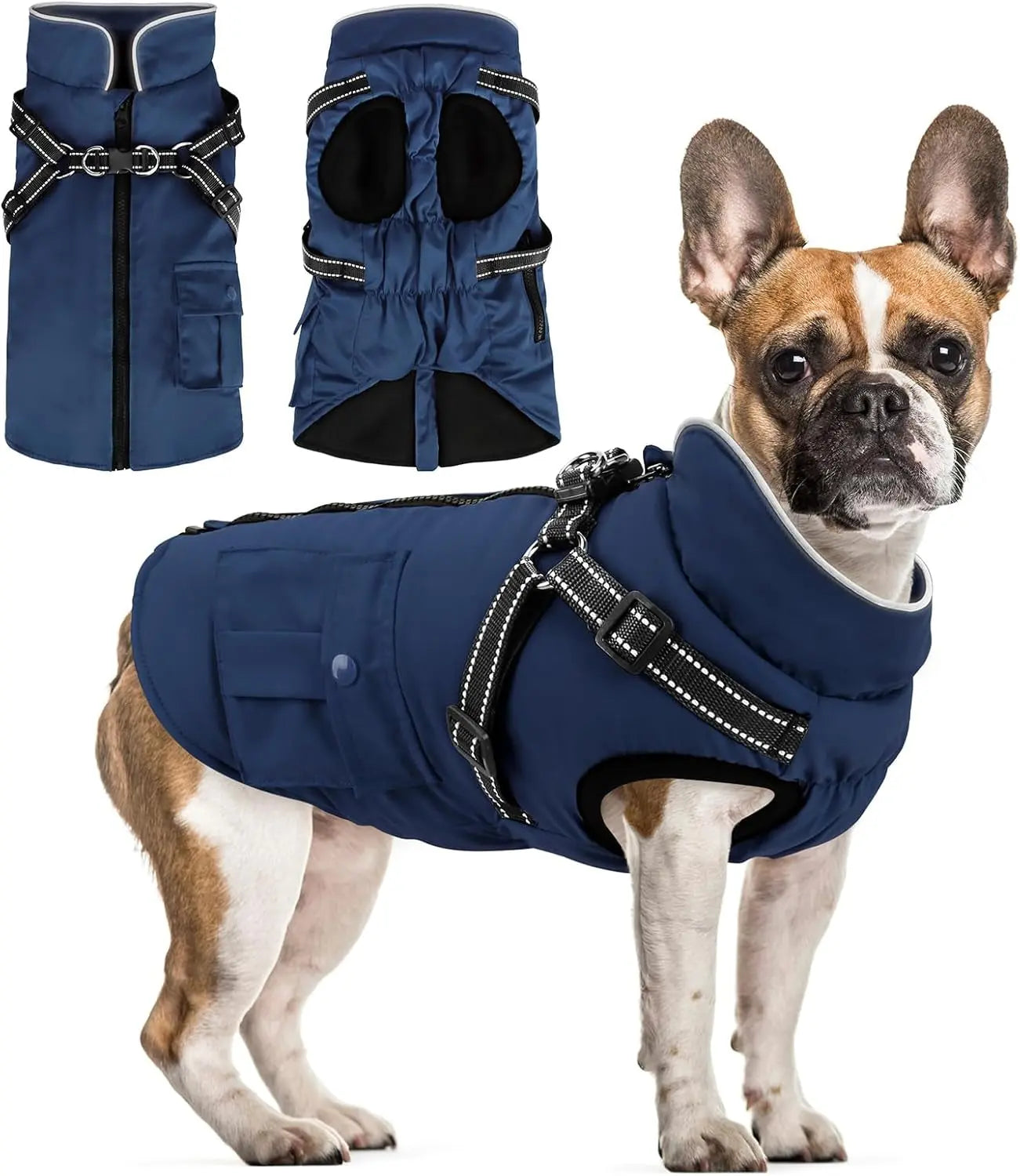 Dog Winter Coat- Built-In Harness – Waterproof Reflective Fleece Jacket XS–XXL