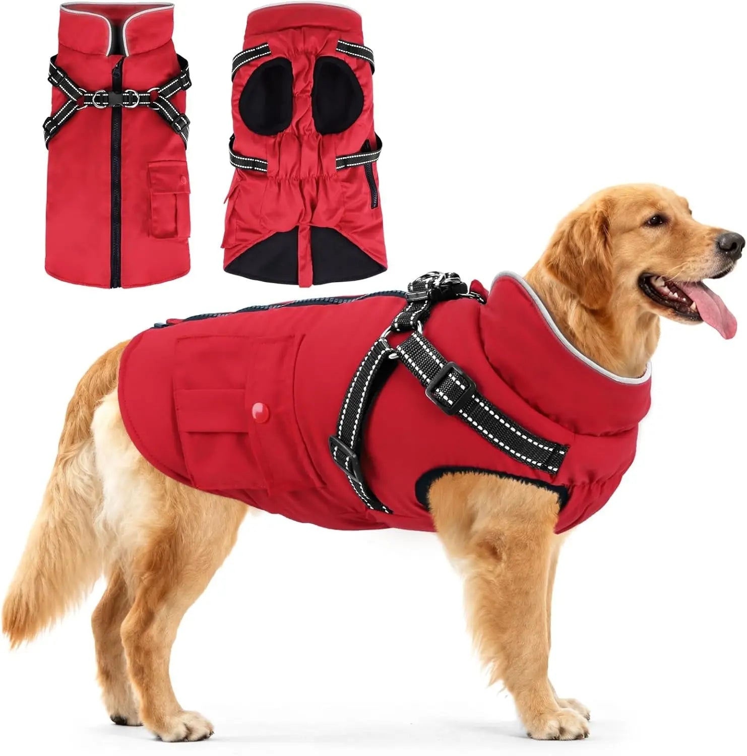 Dog Winter Coat- Built-In Harness – Waterproof Reflective Fleece Jacket XS–XXL