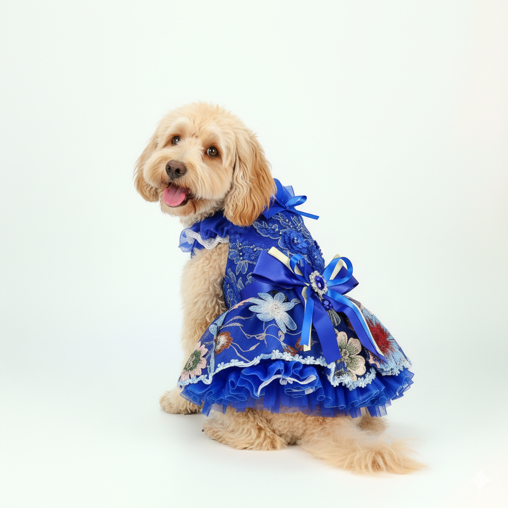 Dog Dress Royal Blue Blossom