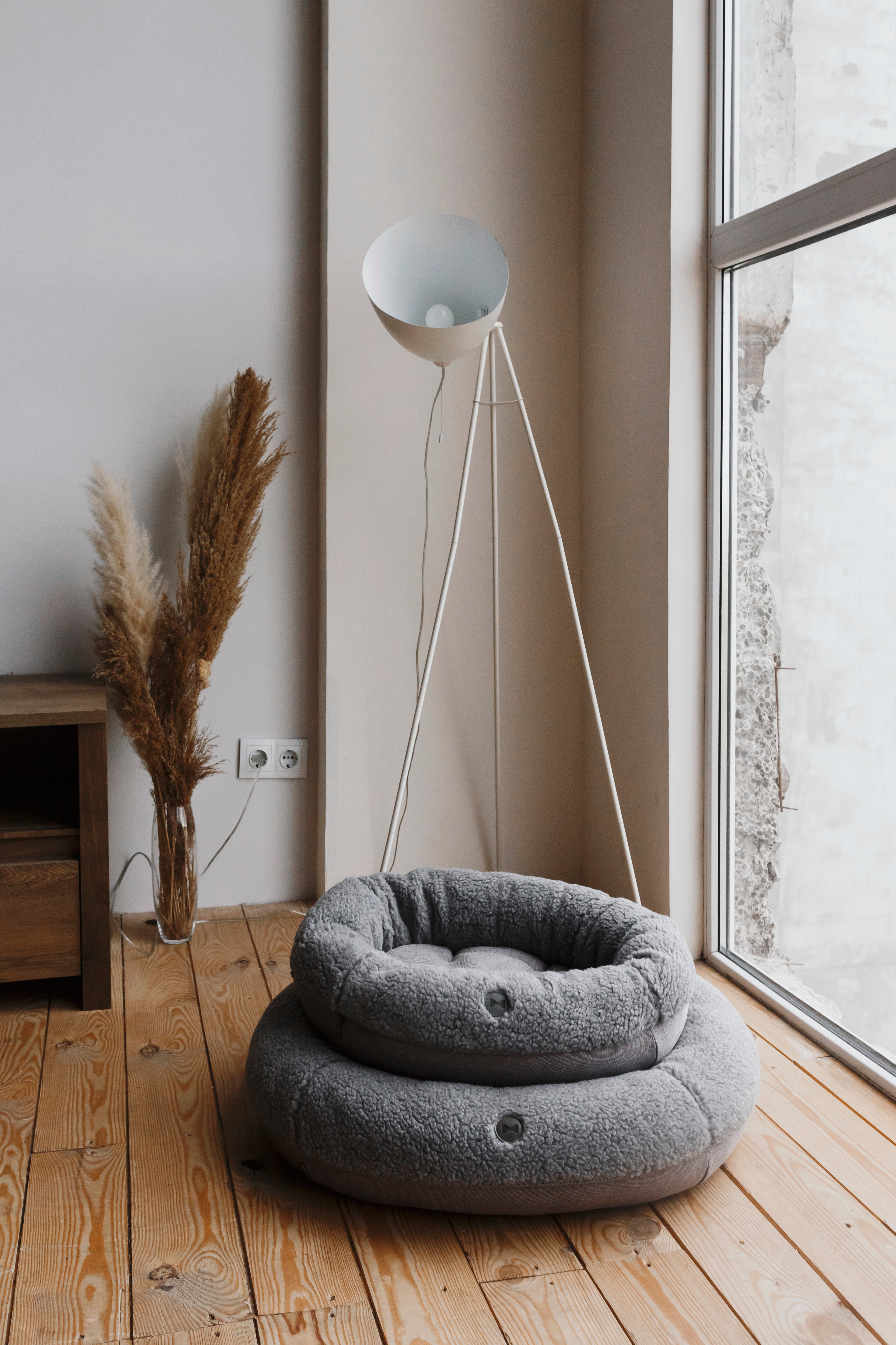 Furry Gray Donut Dog Bed