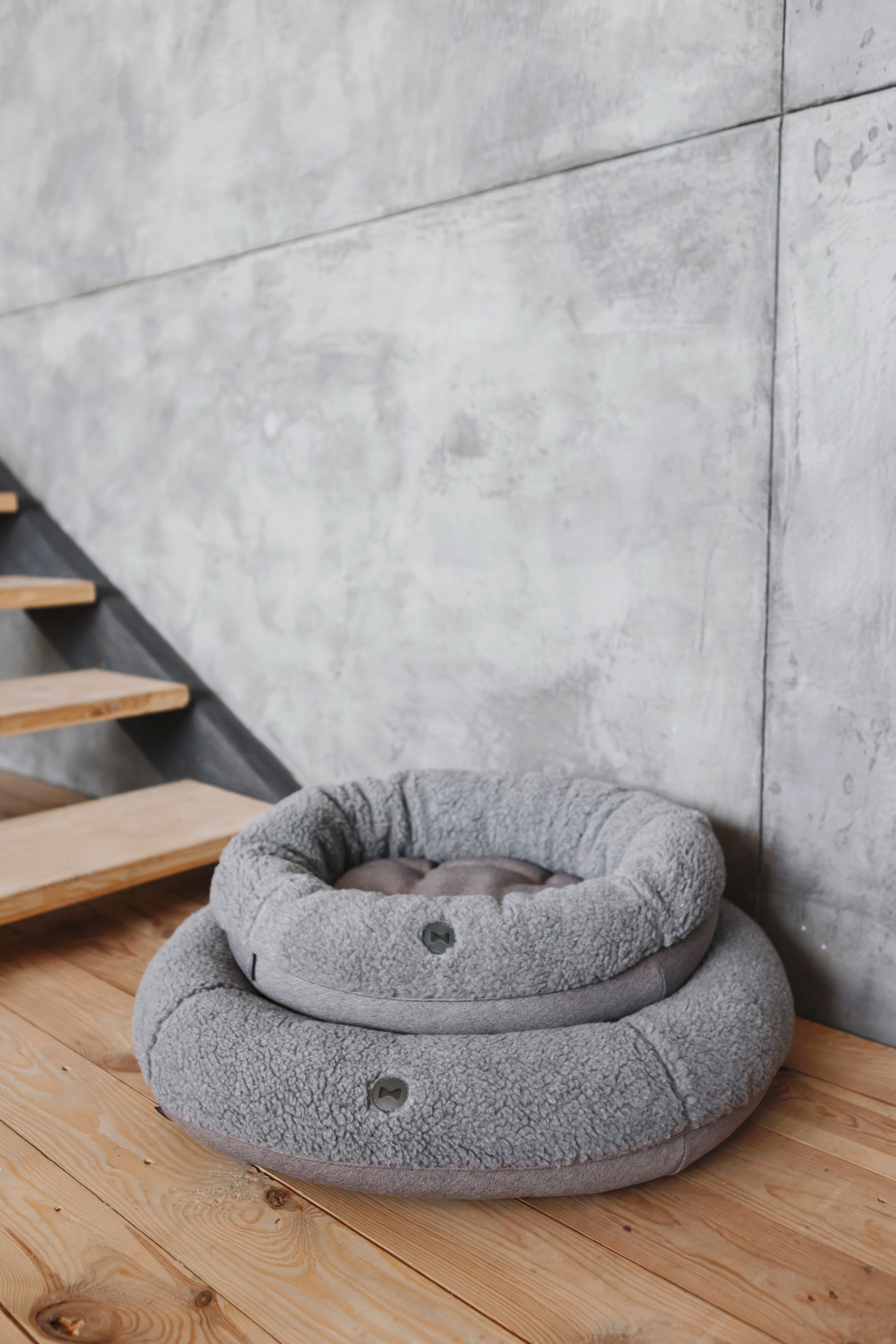 Furry Gray Donut Dog Bed