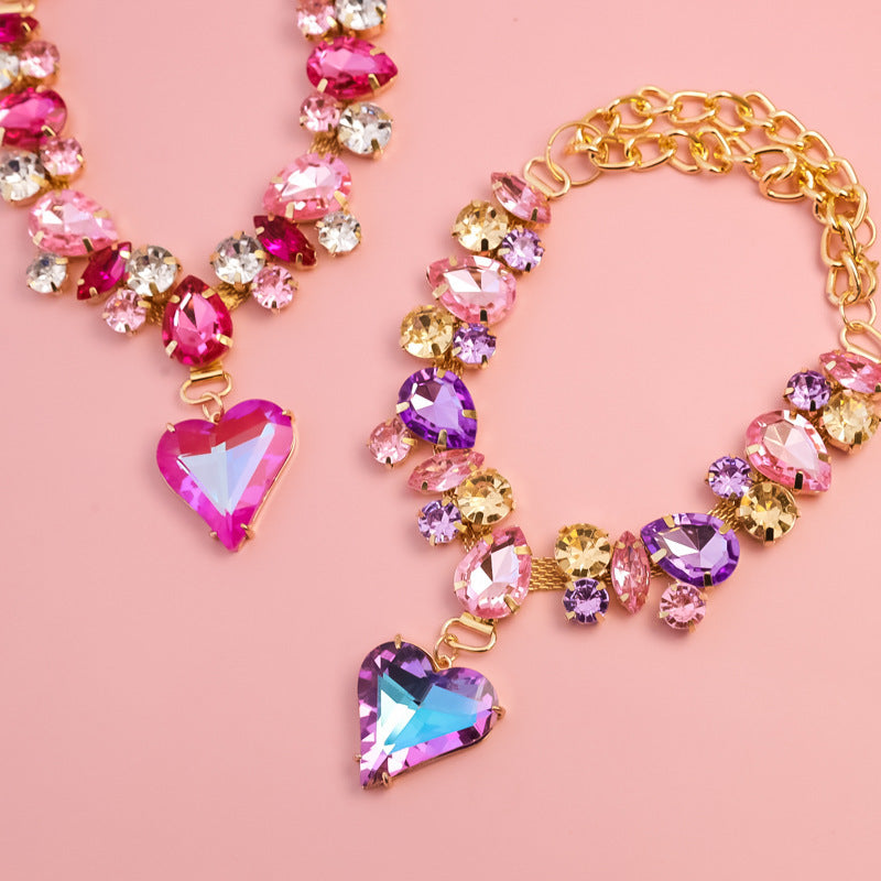 Dog Necklace + Crystal Heart, Adjustable Chain