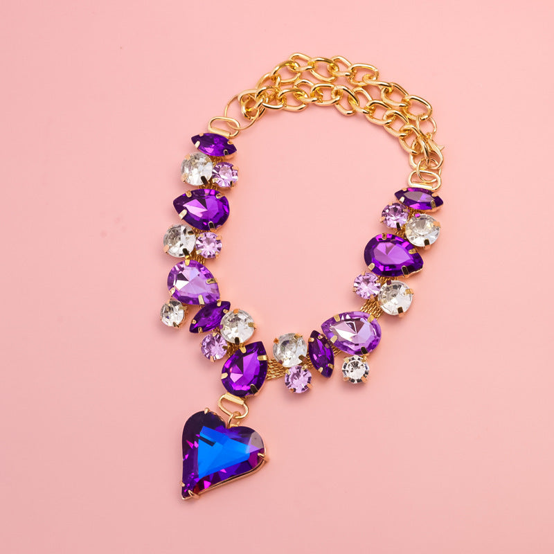 Dog Necklace + Crystal Heart, Adjustable Chain