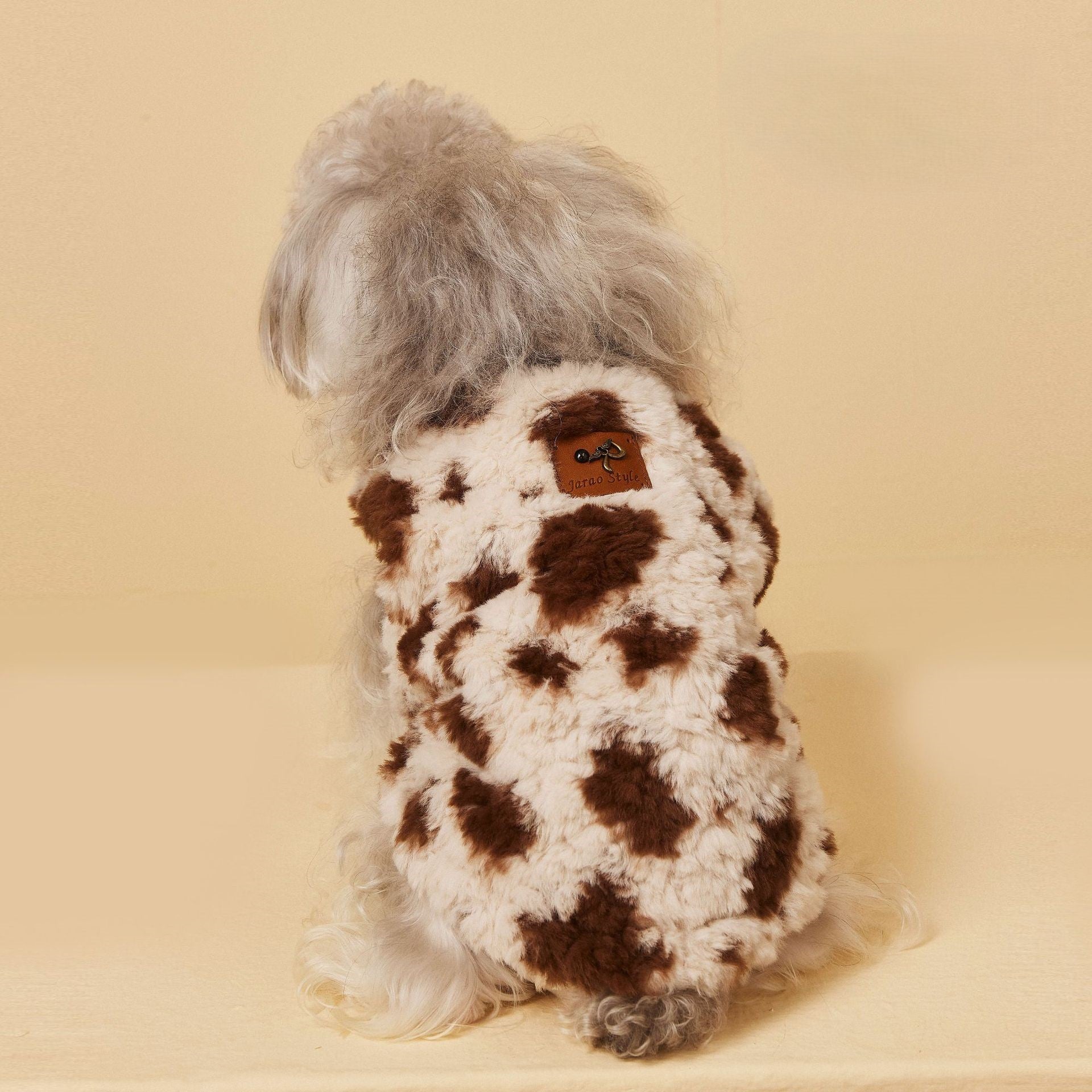 Cow Print Faux Shearling Dog Jacket