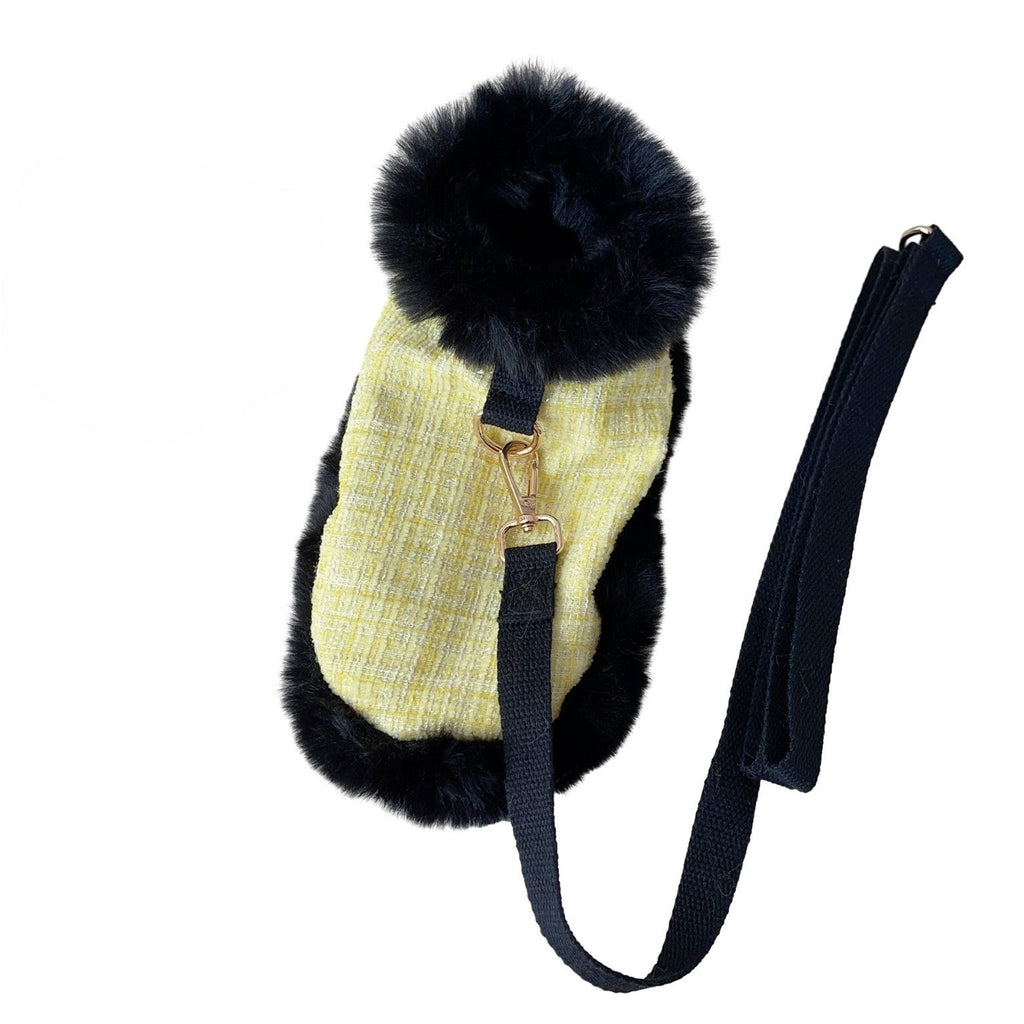 Dog cape+leash sets yellow tweed (no hat)