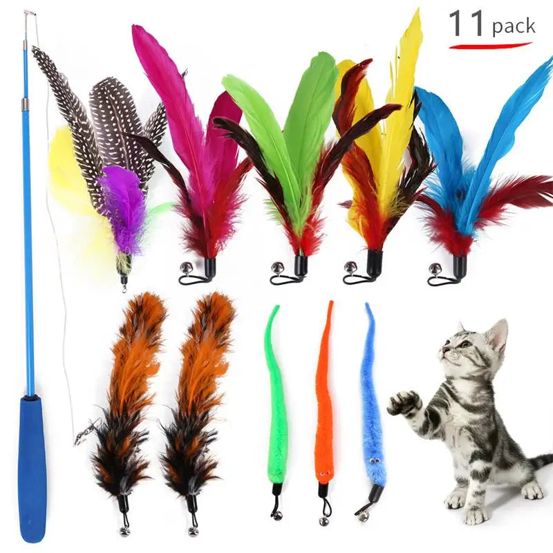 11PCS Retractable Cat Feather Toys Set