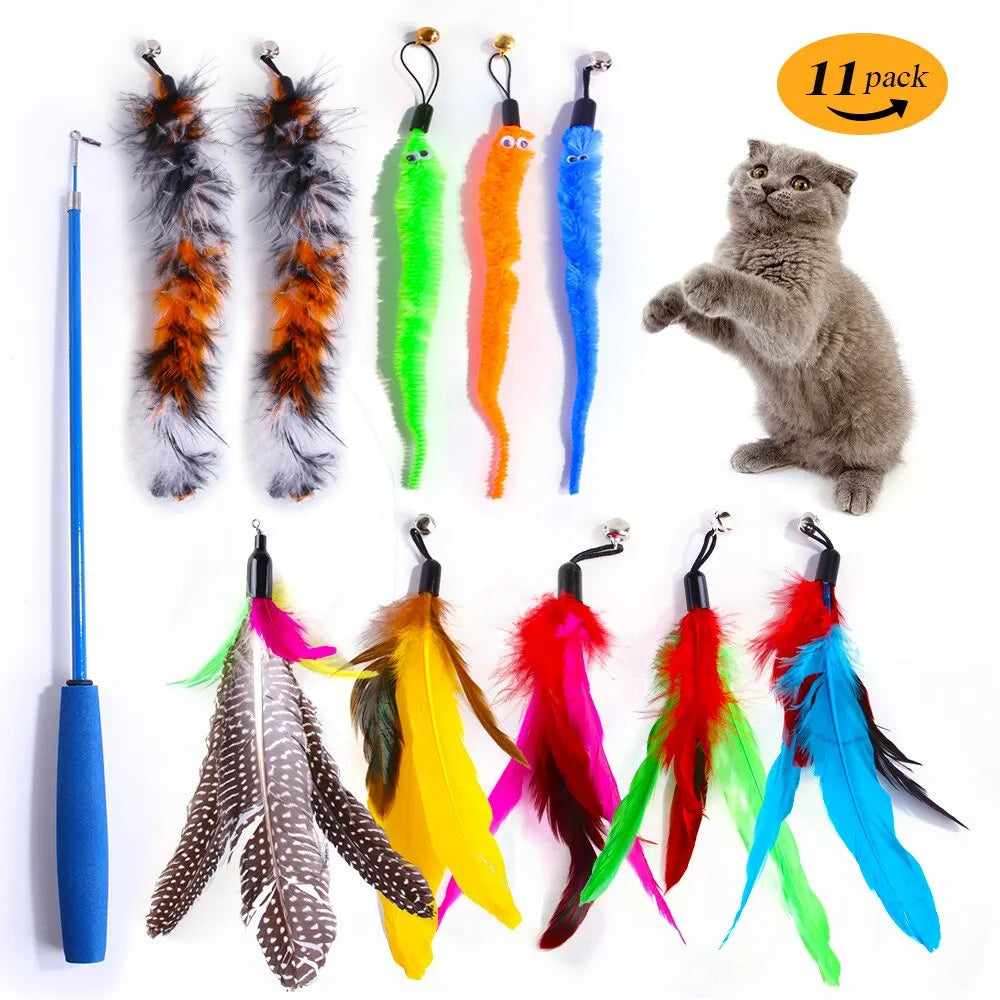 11PCS Retractable Cat Feather Toys Set